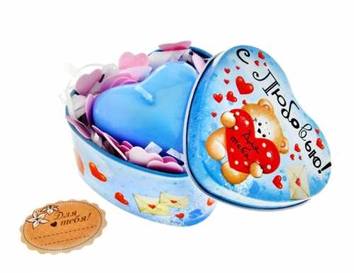 Набор свеча-сердце и мыльное конфетти в шкатулке "Мишка"