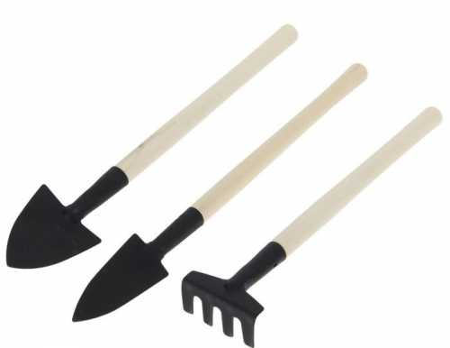 Набор садового инструмента, 3 предмета: грабли, 2 лопатки, длина 24 см, деревянные ручки