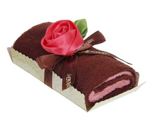 Полотенце сувенирное рулет "Collorista" Алая роза в шоколаде 30 х 30 см - 2 шт, хлопок